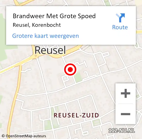 Locatie op kaart van de 112 melding: Brandweer Met Grote Spoed Naar Reusel, Korenbocht op 4 februari 2020 12:58