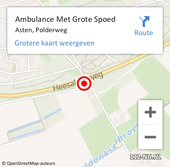 Locatie op kaart van de 112 melding: Ambulance Met Grote Spoed Naar Asten, Polderweg op 4 februari 2020 16:27