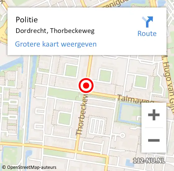 Locatie op kaart van de 112 melding: Politie Dordrecht, Thorbeckeweg op 4 februari 2020 16:37