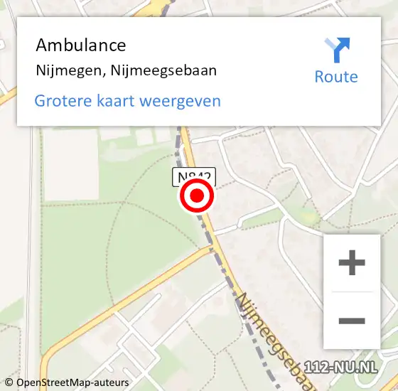Locatie op kaart van de 112 melding: Ambulance Nijmegen, Nijmeegsebaan op 4 februari 2020 16:42
