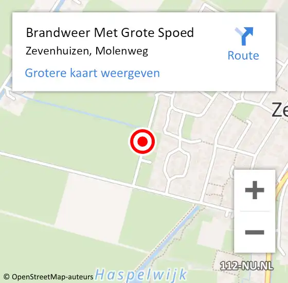 Locatie op kaart van de 112 melding: Brandweer Met Grote Spoed Naar Zevenhuizen, Molenweg op 4 februari 2020 18:07