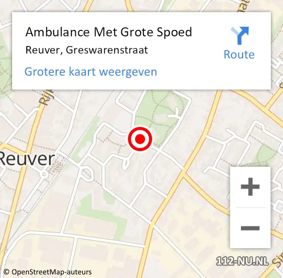 Locatie op kaart van de 112 melding: Ambulance Met Grote Spoed Naar Reuver, Greswarenstraat op 4 februari 2020 19:44