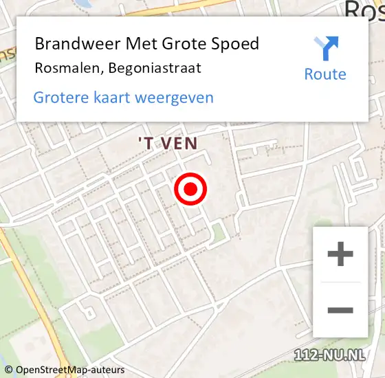 Locatie op kaart van de 112 melding: Brandweer Met Grote Spoed Naar Rosmalen, Begoniastraat op 4 februari 2020 19:58