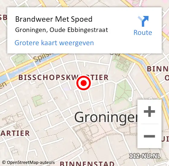 Locatie op kaart van de 112 melding: Brandweer Met Spoed Naar Groningen, Oude Ebbingestraat op 4 februari 2020 20:23