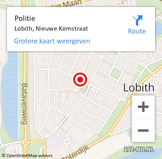 Locatie op kaart van de 112 melding: Politie Lobith, Nieuwe Komstraat op 4 februari 2020 21:59