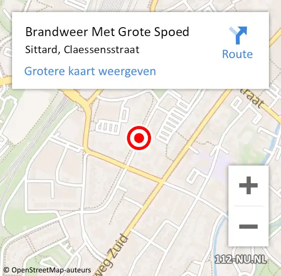Locatie op kaart van de 112 melding: Brandweer Met Grote Spoed Naar Sittard, Claessensstraat op 4 februari 2020 23:32