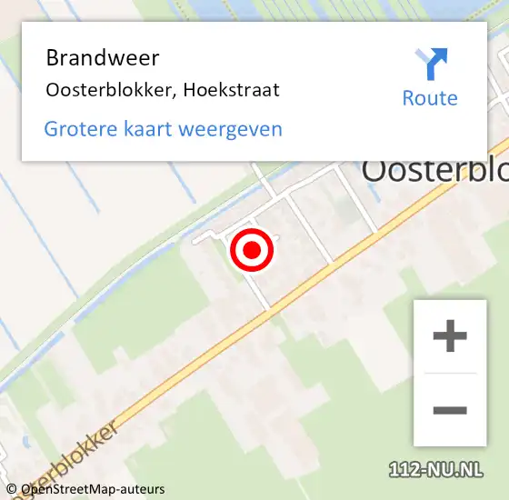 Locatie op kaart van de 112 melding: Brandweer Oosterblokker, Hoekstraat op 27 april 2014 13:20