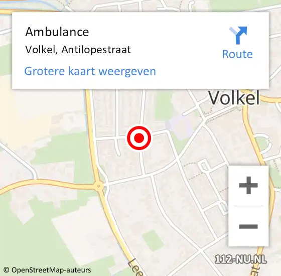 Locatie op kaart van de 112 melding: Ambulance Volkel, Antilopestraat op 5 februari 2020 08:48