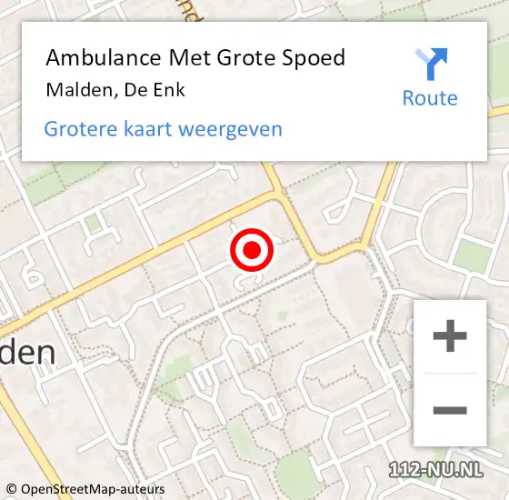 Locatie op kaart van de 112 melding: Ambulance Met Grote Spoed Naar Malden, De Enk op 5 februari 2020 09:01