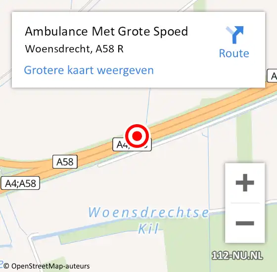 Locatie op kaart van de 112 melding: Ambulance Met Grote Spoed Naar Woensdrecht, A58 R op 27 april 2014 13:37