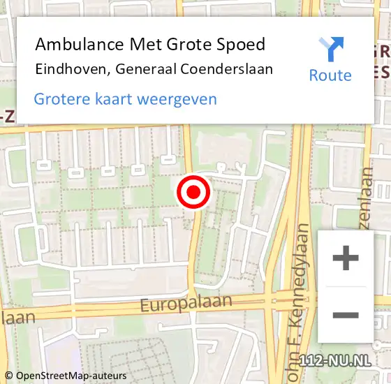 Locatie op kaart van de 112 melding: Ambulance Met Grote Spoed Naar Eindhoven, Generaal Coenderslaan op 5 februari 2020 11:54