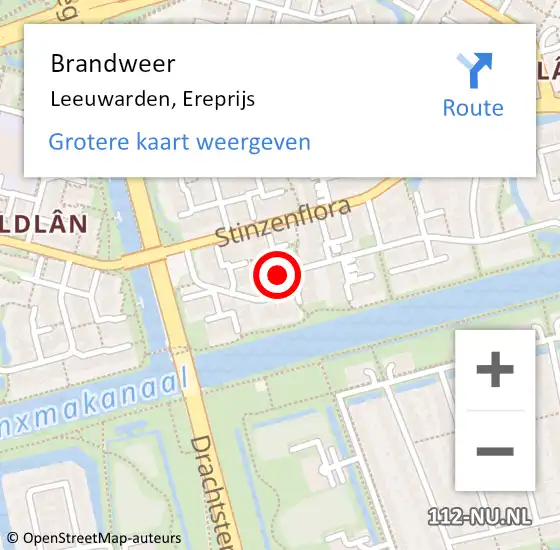 Locatie op kaart van de 112 melding: Brandweer Leeuwarden, Ereprijs op 5 februari 2020 13:45