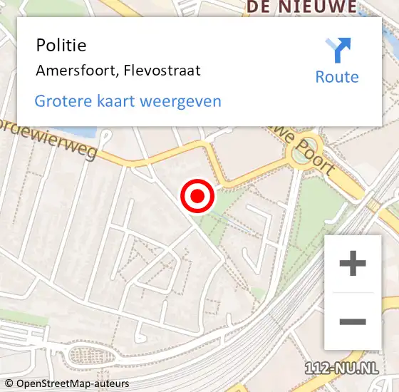 Locatie op kaart van de 112 melding: Politie Amersfoort, Flevostraat op 5 februari 2020 14:44