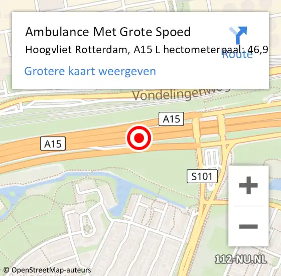 Locatie op kaart van de 112 melding: Ambulance Met Grote Spoed Naar Hoogvliet Rotterdam, A15 Li hectometerpaal: 47,0 op 5 februari 2020 15:03