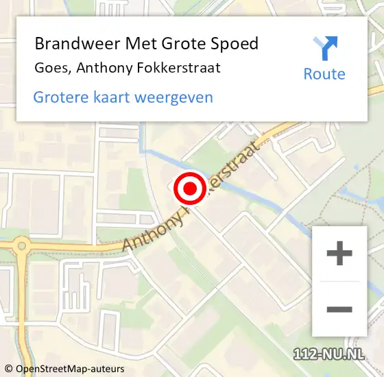 Locatie op kaart van de 112 melding: Brandweer Met Grote Spoed Naar Goes, Anthony Fokkerstraat op 27 april 2014 14:27