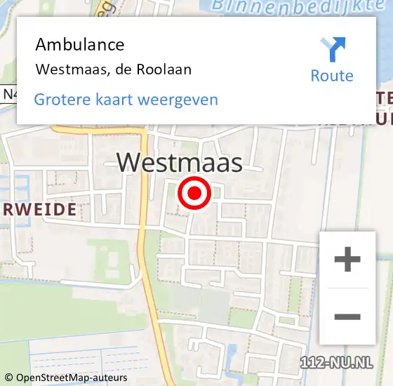 Locatie op kaart van de 112 melding: Ambulance Westmaas, de Roolaan op 5 februari 2020 15:08