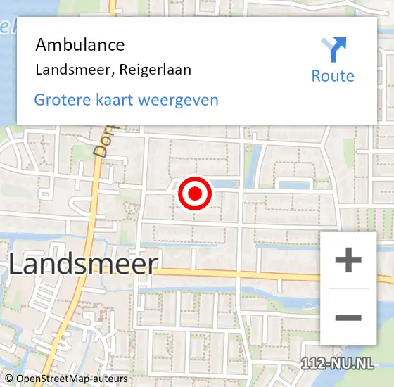 Locatie op kaart van de 112 melding: Ambulance Landsmeer, Reigerlaan op 5 februari 2020 15:14