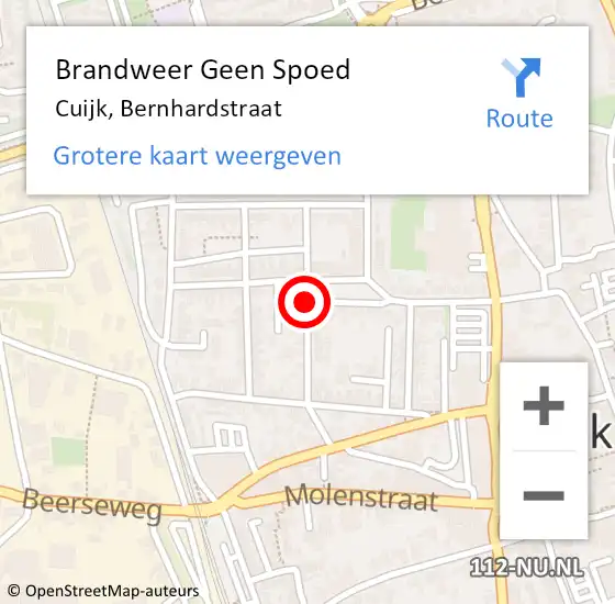 Locatie op kaart van de 112 melding: Brandweer Geen Spoed Naar Cuijk, Bernhardstraat op 5 februari 2020 15:38