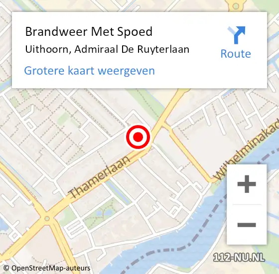 Locatie op kaart van de 112 melding: Brandweer Met Spoed Naar Uithoorn, Admiraal De Ruyterlaan op 5 februari 2020 17:44