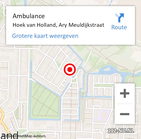 Locatie op kaart van de 112 melding: Ambulance Hoek van Holland, Ary Meuldijkstraat op 5 februari 2020 18:38