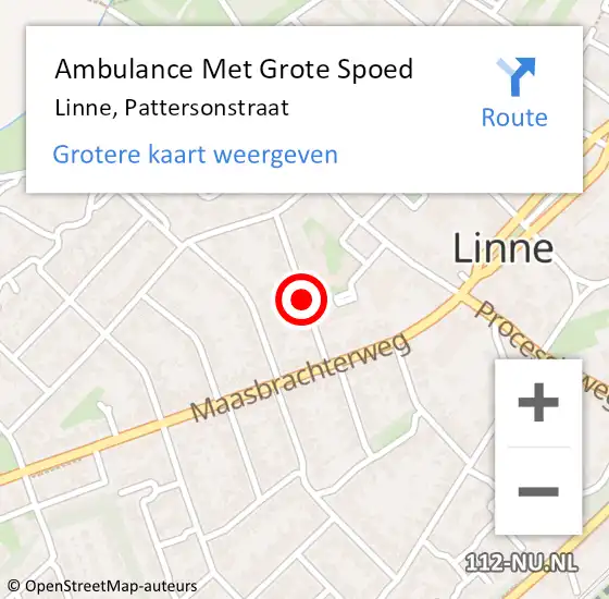Locatie op kaart van de 112 melding: Ambulance Met Grote Spoed Naar Linne, Pattersonstraat op 5 februari 2020 20:17