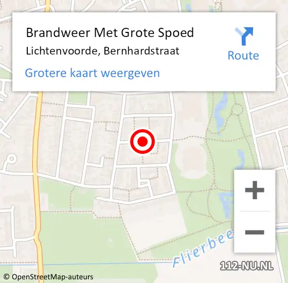 Locatie op kaart van de 112 melding: Brandweer Met Grote Spoed Naar Lichtenvoorde, Bernhardstraat op 5 februari 2020 21:09