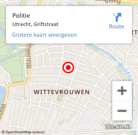 Locatie op kaart van de 112 melding: Politie Utrecht, Griftstraat op 5 februari 2020 22:28