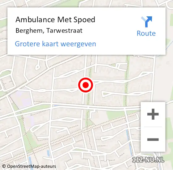 Locatie op kaart van de 112 melding: Ambulance Met Spoed Naar Berghem, Tarwestraat op 5 februari 2020 22:46