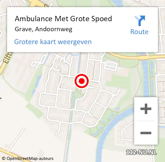 Locatie op kaart van de 112 melding: Ambulance Met Grote Spoed Naar Grave, Andoornweg op 5 februari 2020 23:07