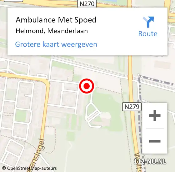 Locatie op kaart van de 112 melding: Ambulance Met Spoed Naar Helmond, Meanderlaan op 6 februari 2020 00:13