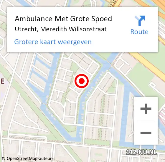 Locatie op kaart van de 112 melding: Ambulance Met Grote Spoed Naar Utrecht, Meredith Willsonstraat op 6 februari 2020 01:11