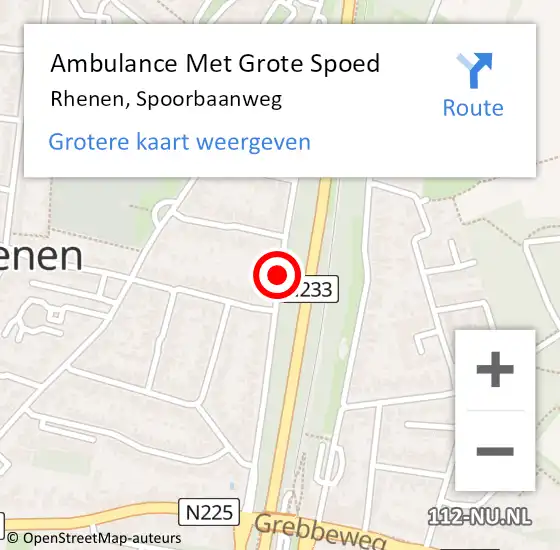 Locatie op kaart van de 112 melding: Ambulance Met Grote Spoed Naar Rhenen, Spoorbaanweg op 6 februari 2020 01:23