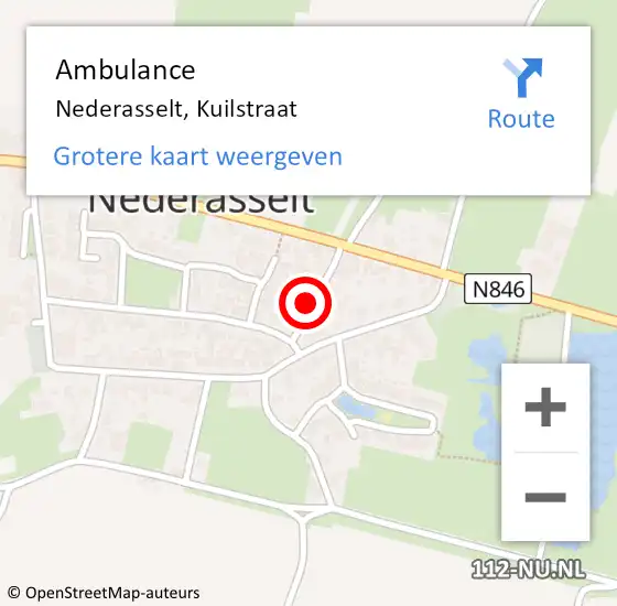 Locatie op kaart van de 112 melding: Ambulance Nederasselt, Kuilstraat op 6 februari 2020 05:56