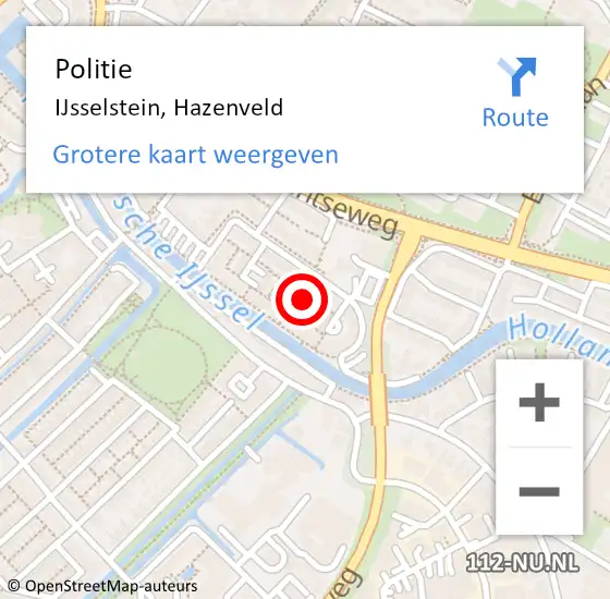 Locatie op kaart van de 112 melding: Politie IJsselstein, Hazenveld op 6 februari 2020 08:58