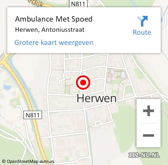 Locatie op kaart van de 112 melding: Ambulance Met Spoed Naar Herwen, Antoniusstraat op 6 februari 2020 09:13