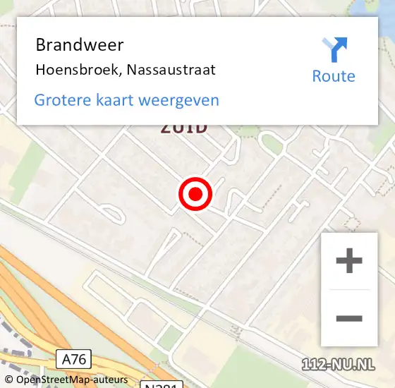 Locatie op kaart van de 112 melding: Brandweer Hoensbroek, Nassaustraat op 27 april 2014 15:49