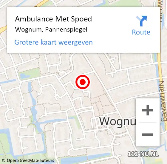 Locatie op kaart van de 112 melding: Ambulance Met Spoed Naar Wognum, Pannenspiegel op 6 februari 2020 10:41