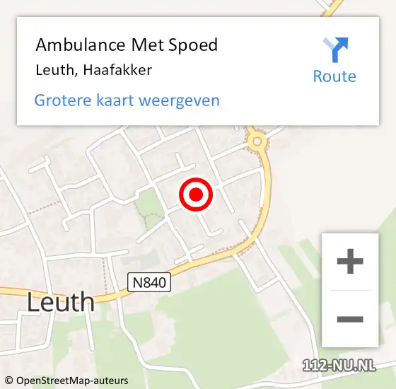 Locatie op kaart van de 112 melding: Ambulance Met Spoed Naar Leuth, Haafakker op 6 februari 2020 11:22