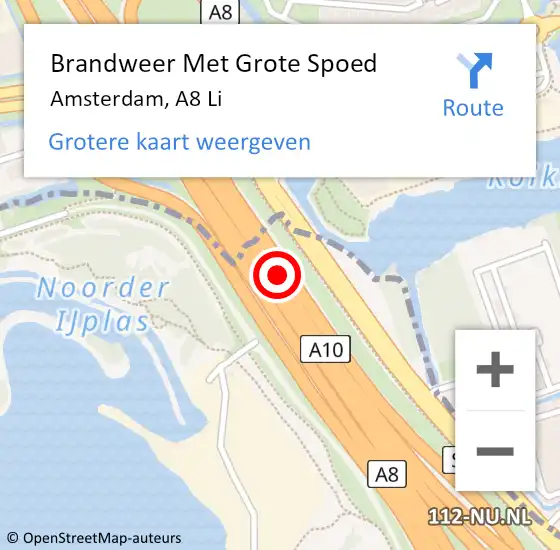 Locatie op kaart van de 112 melding: Brandweer Met Grote Spoed Naar Amsterdam, A8 Li op 6 februari 2020 13:20