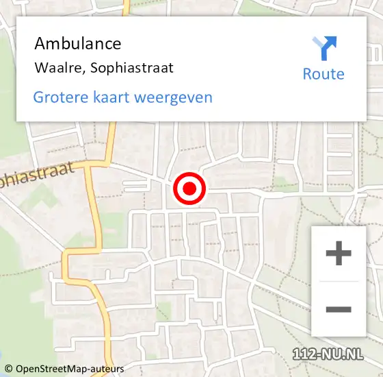 Locatie op kaart van de 112 melding: Ambulance Waalre, Sophiastraat op 6 februari 2020 14:53