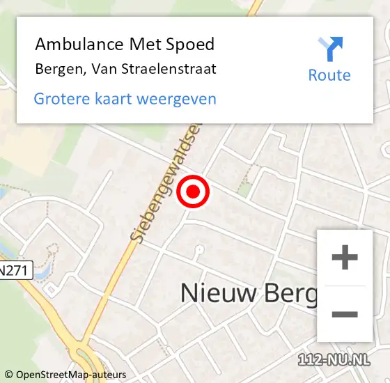 Locatie op kaart van de 112 melding: Ambulance Met Spoed Naar Bergen, Van Straelenstraat op 6 februari 2020 15:48