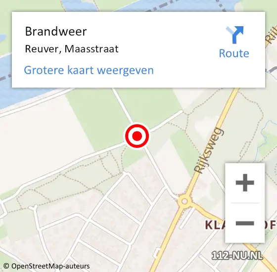 Locatie op kaart van de 112 melding: Brandweer Reuver, Maasstraat op 6 februari 2020 16:40