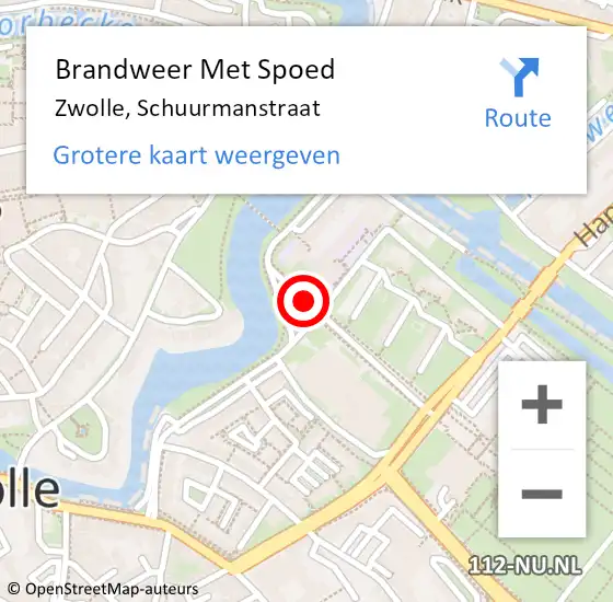 Locatie op kaart van de 112 melding: Brandweer Met Spoed Naar Zwolle, Schuurmanstraat op 6 februari 2020 17:55