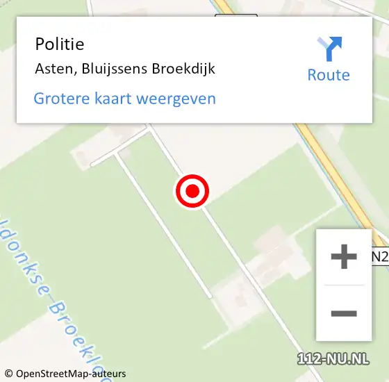 Locatie op kaart van de 112 melding: Politie Asten, Bluijssens Broekdijk op 6 februari 2020 18:25