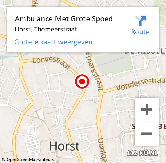 Locatie op kaart van de 112 melding: Ambulance Met Grote Spoed Naar Horst, Thomeerstraat op 6 februari 2020 21:24