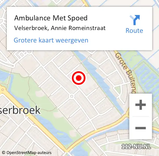 Locatie op kaart van de 112 melding: Ambulance Met Spoed Naar Velserbroek, Annie Romeinstraat op 7 februari 2020 03:29