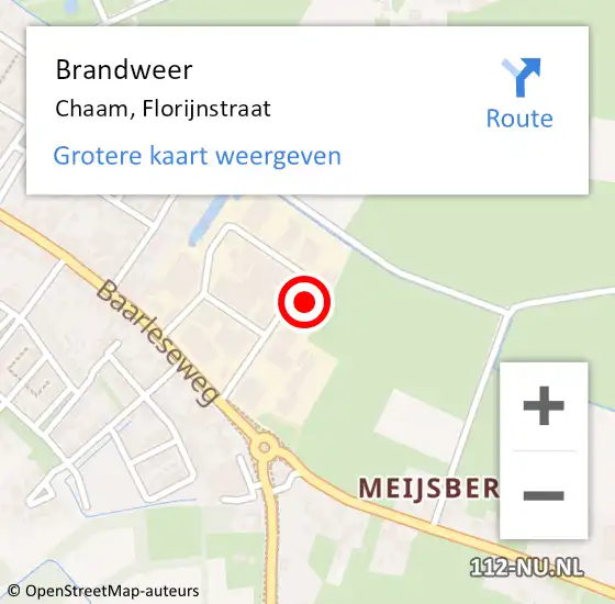 Locatie op kaart van de 112 melding: Brandweer Chaam, Florijnstraat op 7 februari 2020 03:55