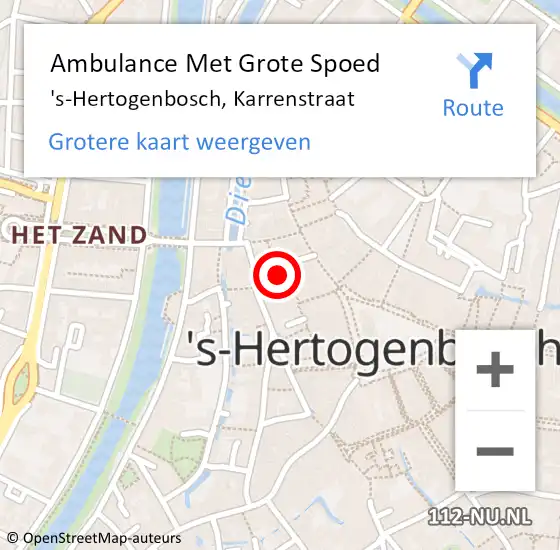 Locatie op kaart van de 112 melding: Ambulance Met Grote Spoed Naar 's-Hertogenbosch, Karrenstraat op 7 februari 2020 04:45