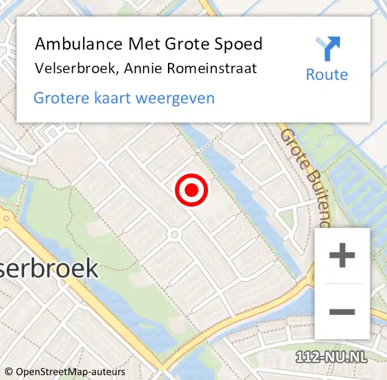 Locatie op kaart van de 112 melding: Ambulance Met Grote Spoed Naar Velserbroek, Annie Romeinstraat op 7 februari 2020 04:53