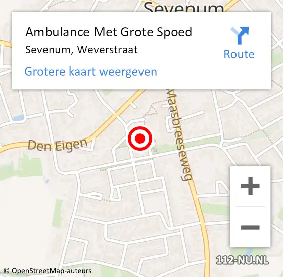 Locatie op kaart van de 112 melding: Ambulance Met Grote Spoed Naar Sevenum, Weverstraat op 27 april 2014 17:19